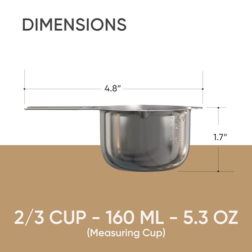 Color Up ⅔ Cup Measuring Cup (160 ml) – Premium Chrome Stainless Steel, Accurate for Wet & Dry Ingredients, Embossed Markings, Easy-Pour Spouts, Dishwasher-Safe, Kitchen Essential - size: 2/3 Cup (160 ml) Chrome
