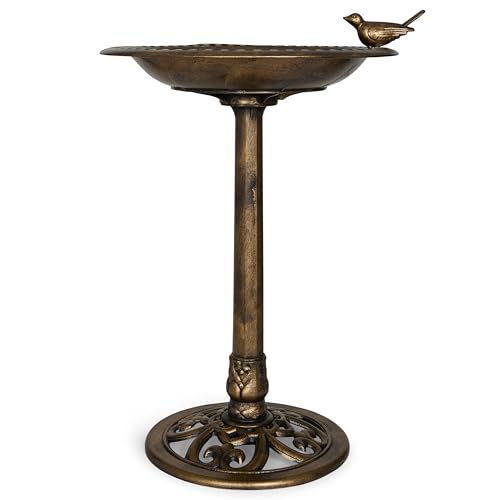 Backyard Expressions Outdoor Garden Bird Bath with Bird - Bronze - Weather Resistant Polyresin - 30 Inch - color: Bronze
