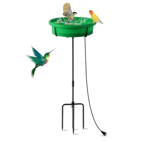 HRAYLTOP Standing Heated Bird Bath for Outdoors for Winter, 75W Heated Bird Baths with Detachable Power Cord,Thermostatic Control Available All Seasons for Garden Yard Patio Lawn（Green）