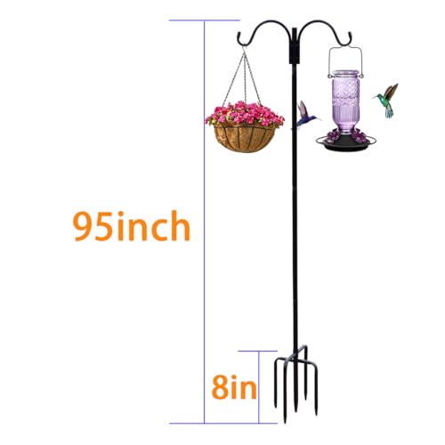 Shepherds Hooks for Outdoor - 95 Inch Adjustable Bird Feder Pole with 5-Prong Base, Heavy Duty Double Garden Hooks for Hanging Plants, Hummingbird Feeders, Solar Lights, Lanterns 2 Pack - color: double hook-95inch