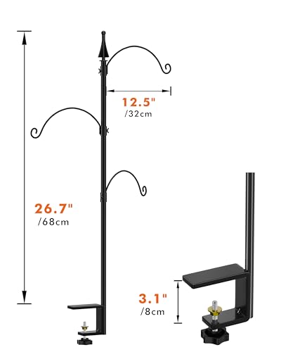 iBorn Bird Feeder Hook for Deck Railing Outside Hanging for Hummingbird Feeders Deck Hanger,3 Hooks 360 Degree Swivel,Attracting Birds Shepard Hook for Bird Feeders (Feeders are Not Included) - size: 26.7" Height with Tri-Hooks