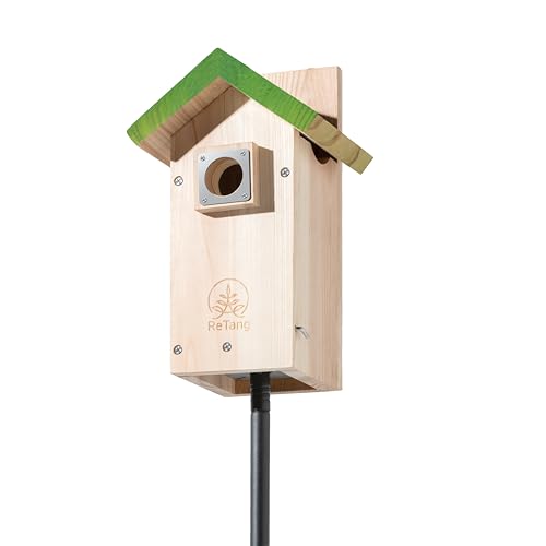 Outdoor Cedar Birdhouse, 1.5" Hole Bluebird Nesting Box with Predator Guard | Metal predator guard protects nest, side cleaning door opens fast, interior step gives baby birds extra grip to climb out - style: Modern