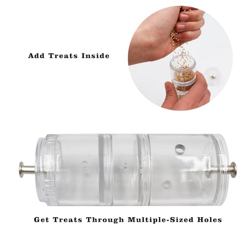 Interactive Bird Feeder with Rolling Foraging Toy - Clear Acrylic Treat Dispenser & Stainless Steel Bowl for Small to Medium Birds | Cage-Mounted with Rust-Resistant Metal Perch