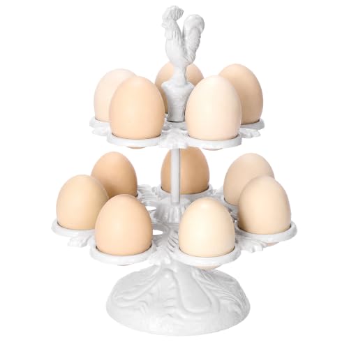 Cast Iron Egg Holder Countertop -12 Eggs Storage Display Rack (White) | Heavy Duty Egg Holder for Kitchen Dinning Decor & Easter Eggs Display, Retro Egg Rack - color: White