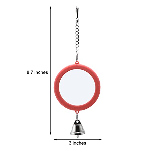 2PCS Bird Mirror with Bell Parrot Hanging Interactive Playing Toy for Cockatiel Parakeets Canaries Budgie Cage Accessories (Red) - color: Red