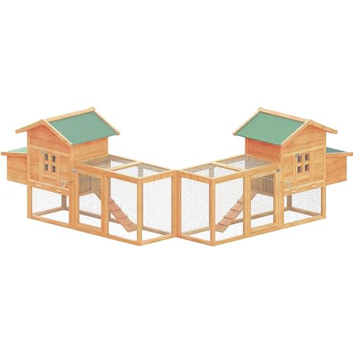 160" Large Chicken Coop, Waterproof Outdoor Hen House for 6-8 Chickens, Wooden Chicken House with Nesting Box, Removable Tray, PVC Cover, Run, for Garden Backyard Cage - size: 161.5"L x 26.0"W x 44.5"H
