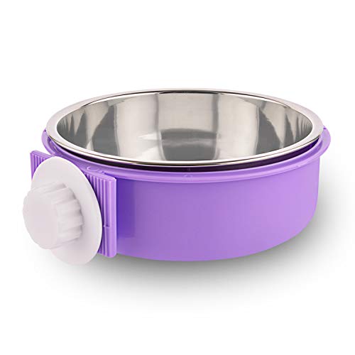 Crate Dog Bowl Removable Stainless Steel Water Food Feeder Bowls Cage Coop Cup for Cat Puppy Bird Pets (Large, Purple) - color: Purple, size: Large