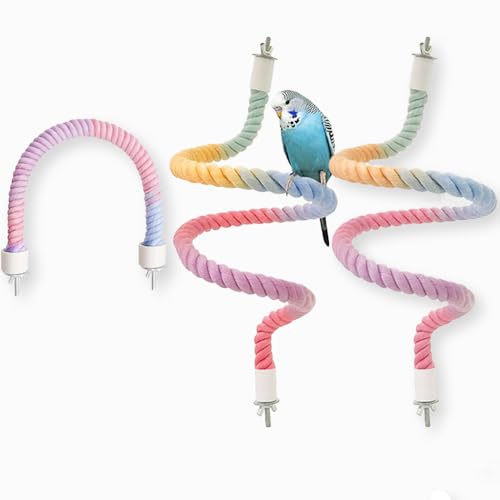 3pcs Nopikku Gradient Bendable Bird Rope Perches Climbing Rope Toys Fun Bird Cage Accessories for Parakeet Lovebirds Cockatiels Budgies Play (2 Long + 1 Short) - size: 3pcs