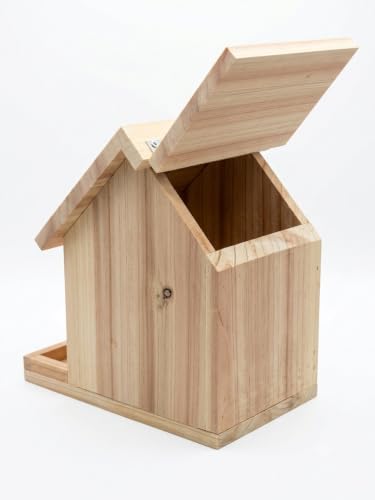 Handmade Natural Cedar Wood Assembled Cottage Birdhouse, Made in America | Classic Unpainted Cabin-Style Wren and Chickadee Nesting Box, Durable Hinged Roof, Front Entrance, Includes Perch (Assembled)