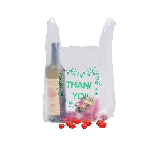 LazyMe Thank You Plastic Bags with Handles, T Shirt Bags 12x20 Inch, 100 Ct | Plastic Grocery Bags for Small Business, Retail Stores and Merchandise, Bolsas De Plastico Para Negocio - color: Green