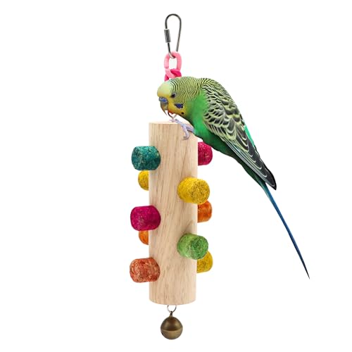 Cylinder Bird Chew Toy, Parrot Cork Stopper Toys Bird Swing Bell Hanging Wooden Puzzle Foraging Toys Small Bird Bite Perch Stand, Small and Medium Parrots (1 Pack-Cylinder Cork Stick) - color: 1 Pack-Cylinder Cork Stick