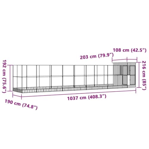 Galvanized Steel Aviary with Extension Silver | Outdoor Bird Cage, Lockable Door, Steel Mesh Grid, Suitable for Parrots Rabbits Chickens - size: 408.3" x 79.9" x 85"