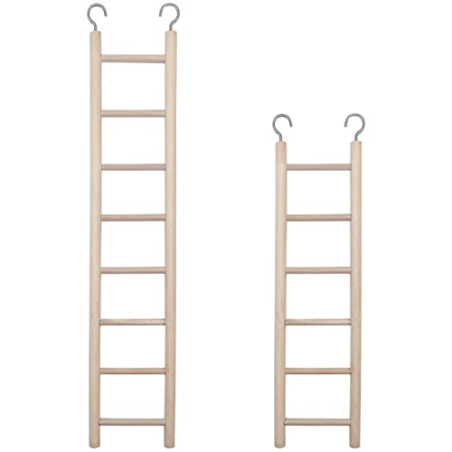 2pcs Birdie Basics Wooden Ladder for Bird Cage Climbing Ladder Toy for Parakeets Parrots Cockatoo (6 Step & 8 Step)