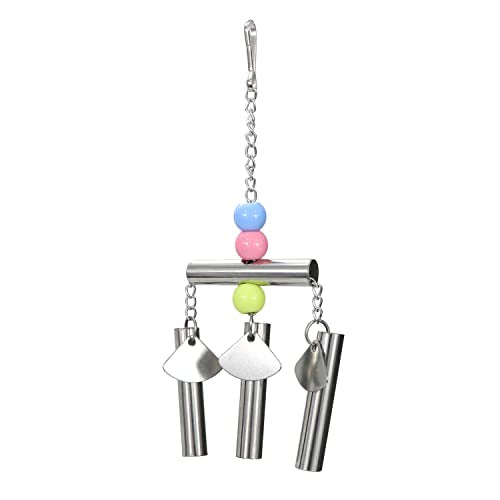 Wontee Stainless Steel Bird Bells String Toy Hanging Chew for Parrots, C | Bite-proof, with colored beads, sweet sound grabs bird attention, reduces boredom & stress, for cockatiel/cockatoo/conure - style: C (Bird Bell Toy)