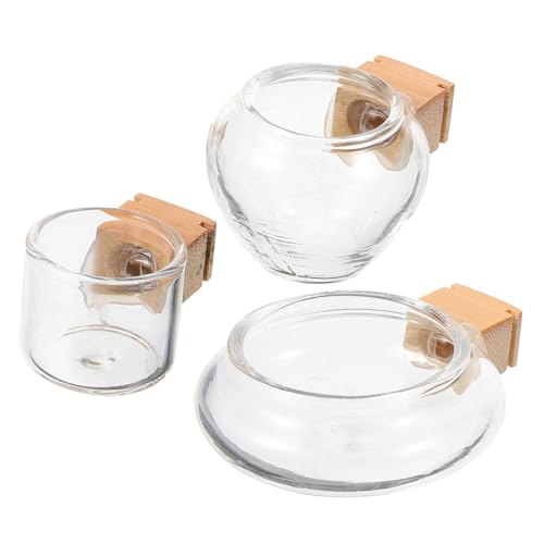 Angoily Bird Feeding Dish Cups Set with Splash-Proof Glass Bowls and Bamboo Fixation for Mess-Free Water Feeder and Food Bowl Suitable for Parakeet Cockatiel Small Birds