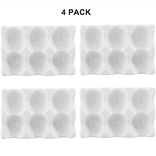 4 Pack 24 Cups Egg Tray Holders, Porcelain Egg Container for Countertop Fridge, Ceramic Eggs Keeper Storage Organizer, Tiny Egg Dispenser Serving Dish Serveware for Display, Kitchen, White