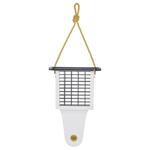 Birds Choice Modern Farmhouse Suet Feeder with Tail Prop, Holds 1 Suet Cake | Hanging Suet Bird Feeder for Woodpeckers, Jays, Nuthatches | Rustic Backyard Decor | Black & White, 7.6"L x 3"W x 11.75"H | Holds 1 Suet Cake, Serves Woodpeckers, Jays and Nutha