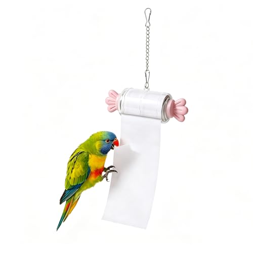 Parrot Foraging Toy, Bird Shredding Toy with Replaceable Paper Roll, Food Grade PP Chewing Toys for Cockatiel Budgie Conure Parakeet, Bird Cage Boredom Relief Enrichment Toys (Pink) - color: Pink