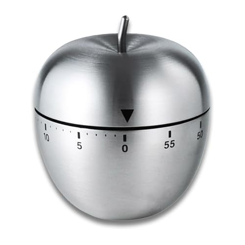 Kitchen Timer for Cooking, 60 Minutes Mechanical Timer - No Batteries Required, Stainless Steel Apple-Shape Cute Countdown Clock for Cooking, Learning, Exercises, Gaming - color: Silver2