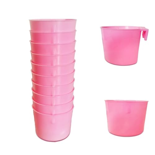 10 Pack Cage Cups Birds Feeders Seed Bowl Chicken Feeding Watering Dish Rabbit Water Food Hanging Wire Cages Box 8oz Coop Cups for Pet Parrot Parakeet Gamefowl Poultry Pigeon (Pink) - size: 10PCS Pink