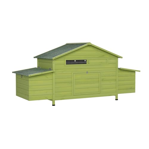 YOPTO Wooden Chicken Coop, 70 in, 2 Nesting Boxes, Green | Solid wood, Waterproof roof, 2 nesting boxes, Pull-out tray, Lockable doors, Ventilated design, Chicken perch - size: 70.0"L x 27.9"W x 31.8"H
