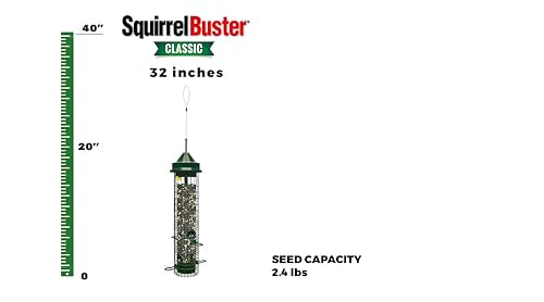 Squirrel Buster Classic Squirrel-proof Bird Feeder w/4 Feeding Ports, 2.4-pound Seed Capacity | Four feeding ports, weight-sensitive closure, seed ventilation, wire mesh for shared feeding