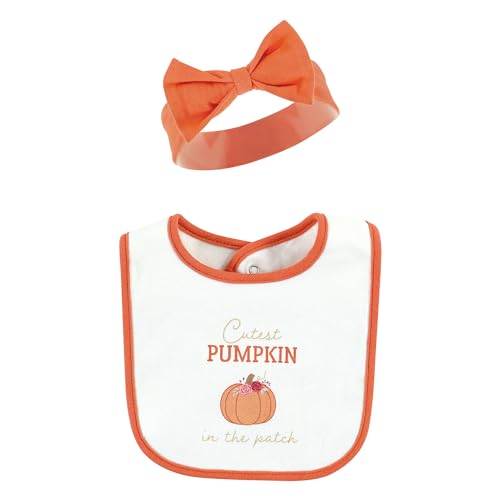 Hudson Baby Unisex Baby Cotton Bib and Headband Set - color: Pink Cutest Pumpkin, size: One Size