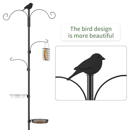 Bird Feeder Pole, 91in 4 Hook Bird Feeding Station Kit with Adjustable Shepherds Hooks, Birds Feeder for Outdoors with Pole 5 Prongs Base Attracting Wild Birds (ATR Deco, Black 91in) - color: Black, style: atr deco