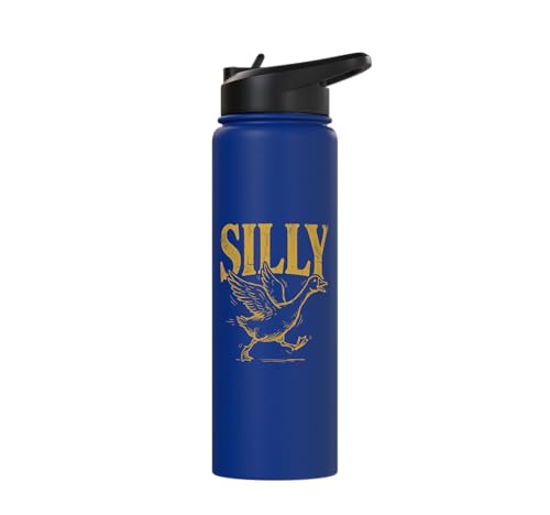 Funny Silly Goose Visual Pun Vintage Bird Lover Retro Design Stainless Steel Insulated Water Bottle - color: Royal Blue