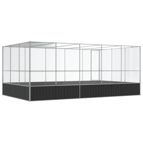 Large Bird Aviary with Extension, 203.9"x120.9"x83.5" Galvanized Steel Outdoor Poultry Cage for Parrots and Budgies, Silver and Anthracite Chicken Coop Walk-in Run - color: Silver-E