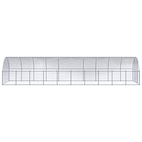 9.8x9.8x6.6 ft Silver Galvanized Steel Chicken Coop Large Outdoor Chicken Run with Spacious Walk in Area, Heavy Duty Dog Kennel Fence for Goats Ducks Backyard Farm Pet Enclosure - color: Silver-A, size: 9.8 x 9.8 x 6.6 ft (W x L x H)