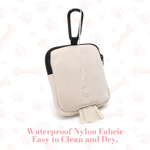 Dog Treat Pouch with Training Clicker,Waterproof Nylon Fabric Poop Bag Holders for Leashes,Hands Free Small Dog Walking Bag with Carabiner, Pet Puppy Training Walking Essentials (Beige) - color: Beige