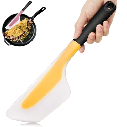 Silicone Omelette Spatula Turner, 13Inch Flip Fold Omelet Turner | Flexible Egg Flip Tool for Non-stick Pans, Heat Resistant omelette flipper for Kitchen Omelet Pancake Crepes, Yellow - color: Yellow