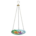 Alpine Corporation KBD158 Outdoor Hanging Glass Bird Feeder and Birdbath, Floral and Dragonfly Design with Chain, 10" W, Yellow - style: Floral and Dragonfly