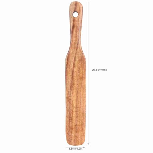 Fdit Teak Wood Spatula, Smooth One Piece Thin Edge Turner for Home Kitchen Solid Teak Natural Wood Nonstick Safe Cooking Utensil 10 Inch Hangable 1 Pack