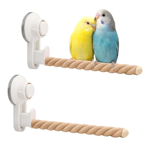 2Pcs Suction Cup Bird Perch,Natural Wood Parrot Window/Mirror/Car/Travel/Shower Perches Stand Portable Parakeet Grinding Stick Training Toys for Small and Medium Birds(Twist Grain) - color: 2 Pcs-Wood Sticks