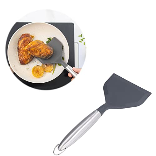 Wide Mouth Frying Spatula, Professional Stainless Steel Silicone Kitchen Cooking Spatula with Hook Design for Non Stick Pans and Easy Storage - color: Gray(304#)