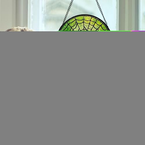 Stained Glass Window Hanging - Black Green Horror Spider Web Suncatcher for Doors Garden Patio Sun Catchers Decor Christmas Halloween Birthday Gifts for Women Men Mom Nana Friend 6.3 in - color: Green, size: 6.3x6.3 IN