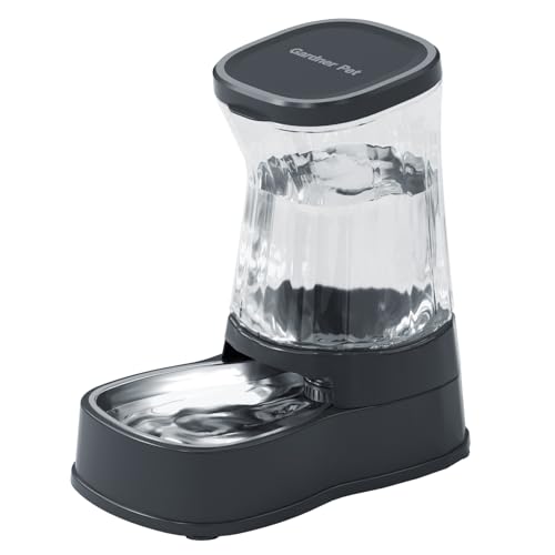 Gardner Pet Automatic Dog Water Dispenser Gravity Stainless Steel Water Waterer Feeder, 100% BPA-Free Large Capacity Water Feeding Bowls for Medium & Large-Sized Dogs,Cats, Other Pets -(2.1 Gallons) - color: Dark Grey, size: 2.1 Gallon
