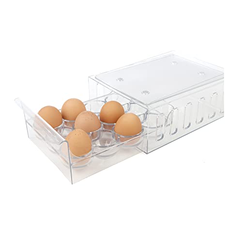 Mind Reader Egg Storage Drawer for Refrigerator, Fridge Organizer, Stackable, Bin, 6.75"L x 8.75"W x 3.5"H, Set of 2, Clear