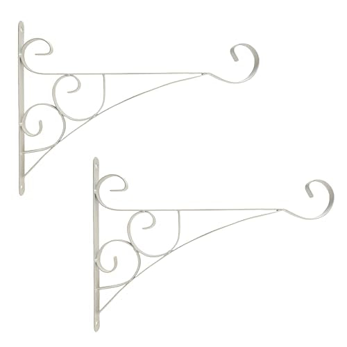 Scroll Metal Wall Bracket with Curled Hook for Hanging Accessories and Flowerpots for Indoor & Outdoor Use, White Set of 2 - color: White, size: Curled Scroll