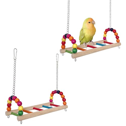 2 Pack Bird Perch Platform Swing, Parrot Wooden Toys Bird Cage Accessories, Hanging Hammock Stand for Parrots, Parakeets, Budgies, Conures, Cockatiels & Lovebirds