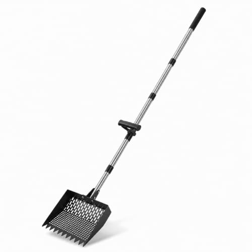 Chicken Poop Scooper & Rake 2-in-1, 10" Stainless Steel Sifting Shovel, Interchangeable Dual Heads, 5-Section Handle 24-68", 3 Angles, Includes Gloves, Heavy Duty Chicken Coop Cleaning Kit