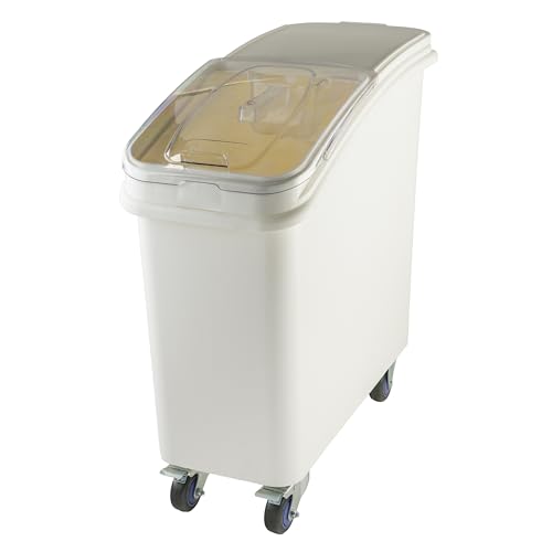 Winco 21 Gallon Clear Ingredient Bin | Includes scoop, Smooth mobility, NSF listed, Great for Mobile Storage, Carts, Equipment Movement and Foodservice - size: 21 Gallon, style: Rolling Bin