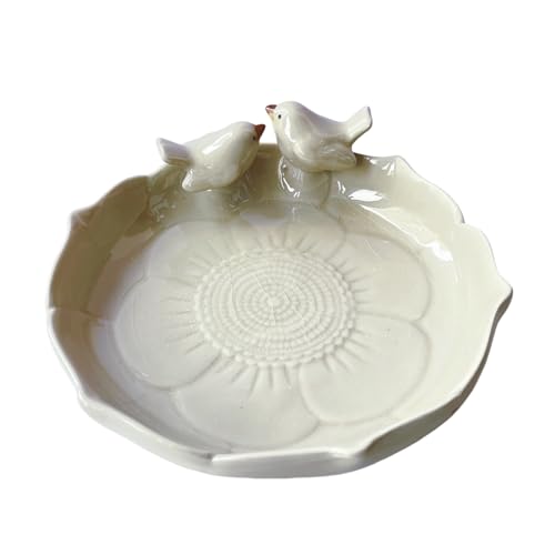 Ceramic Heavy Duty Ground Wild Bird Bath Bowl or Feeder for Outdoor Garden, Bowl Only (Beige (Glossy)) - color: Beige (glossy)