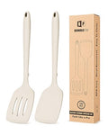 Pack of 2 Silicone Spatula Turners, Non Stick Slotted Kitchen Spatula Set, Heat Resistant BPA Free Kitchen Utensils, One-Piece Design, Suitable for Flipping Fish, Eggs, Steak, Pancakes(KHAKI) - color: Khaki