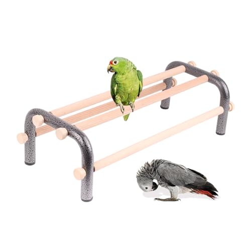 Large Bird Training Perch Long Stand for African Grey Macaw Big Birds, Rustproof Metal Durable Heavy Duty Metal Frame with 4 Wooden Bars for Bird to Play Climb and Exercise Toy - color: Round Tube - Table, size: Large Size