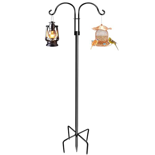 LWWTBS Double Shepherds Hook for Outdoor 1Pack 76 Inch | Heavy Duty Adjustable Bird Feeder Pole, For Hanging Plant Baskets, Garden Decor