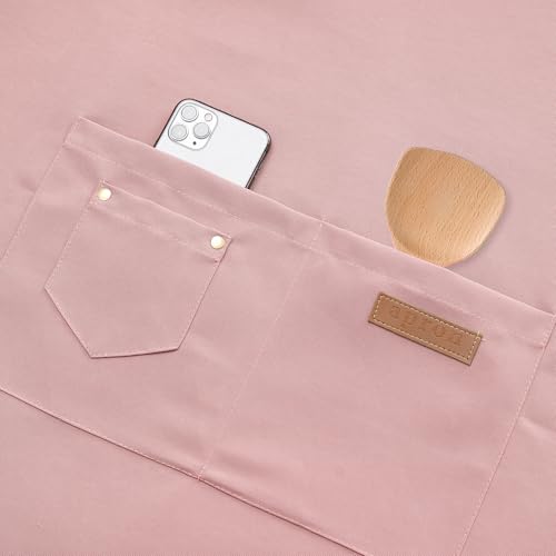 Tosewever Art Aprons for Women Painting Pottery Baking, Mens Buckle Straps Kitchen Apron with Pockets for Chef Cooking - color: Pink