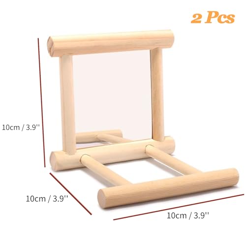 2Pcs Bird Mirror Parakeet Mirror Perch Stand Wooden Swing Mirror Toy Cage Accessories for Parrots Budgies Parakeets Cockatiels Lovebirds Finches - size: 2 Pcs
